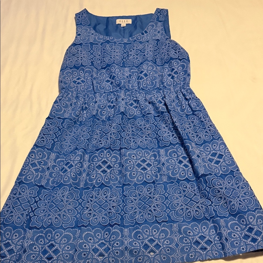 Elle Women’s Royal Blue Sleeveless Eyelet-Style Dress